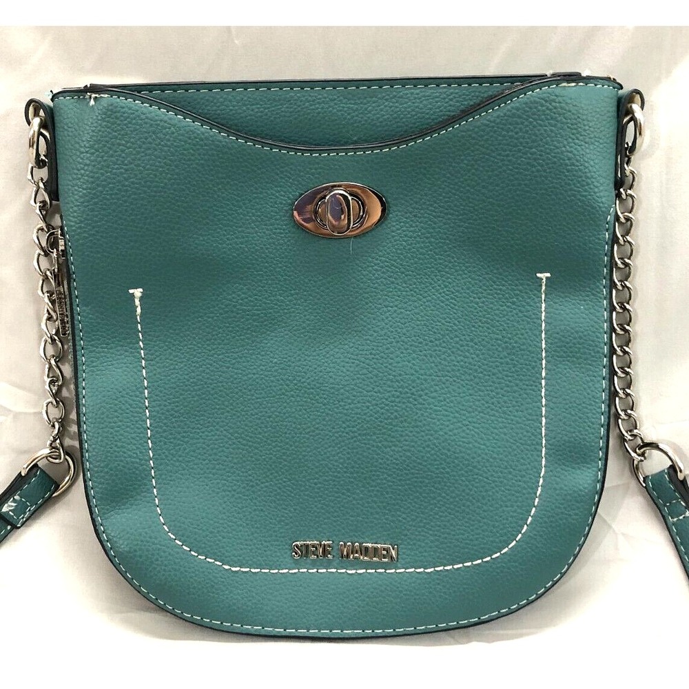 STEVE MADDEN Green FAUX LEATHER Expandable Zipper CROSSBODY/SADDLE PURSE/BAG